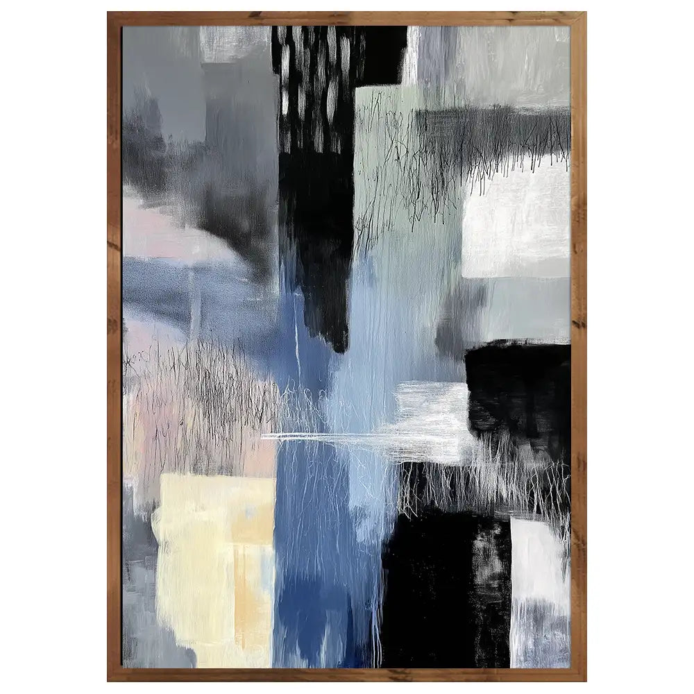 Cuadro abstracto moderno en azul, gris y blanco