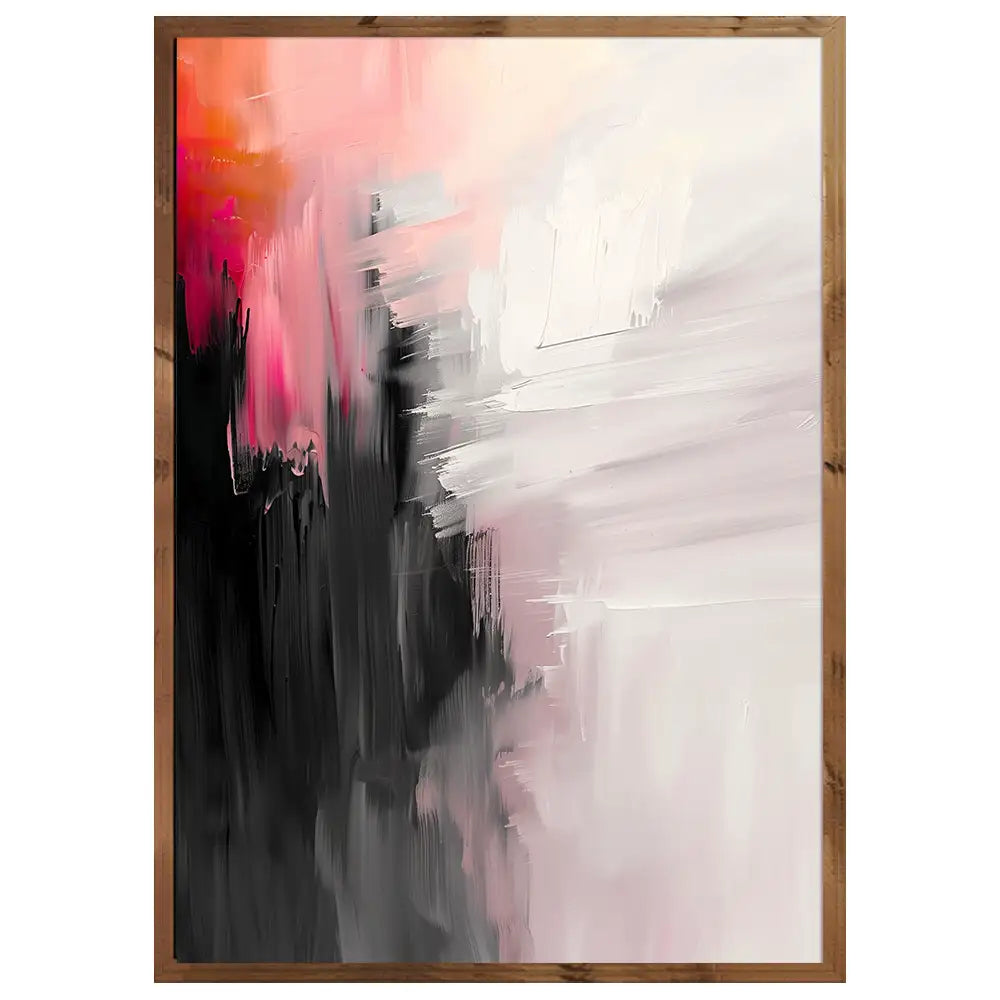 Cuadro abstracto moderno en tonos coral y gris