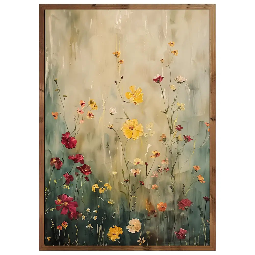 Cuadro de flores sobre fondo claro y tonos suaves