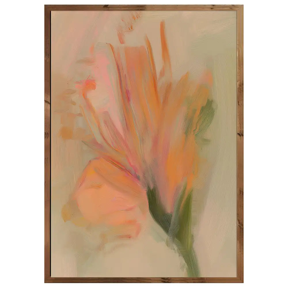 Cuadro abstracto de flores con pincelada cálida