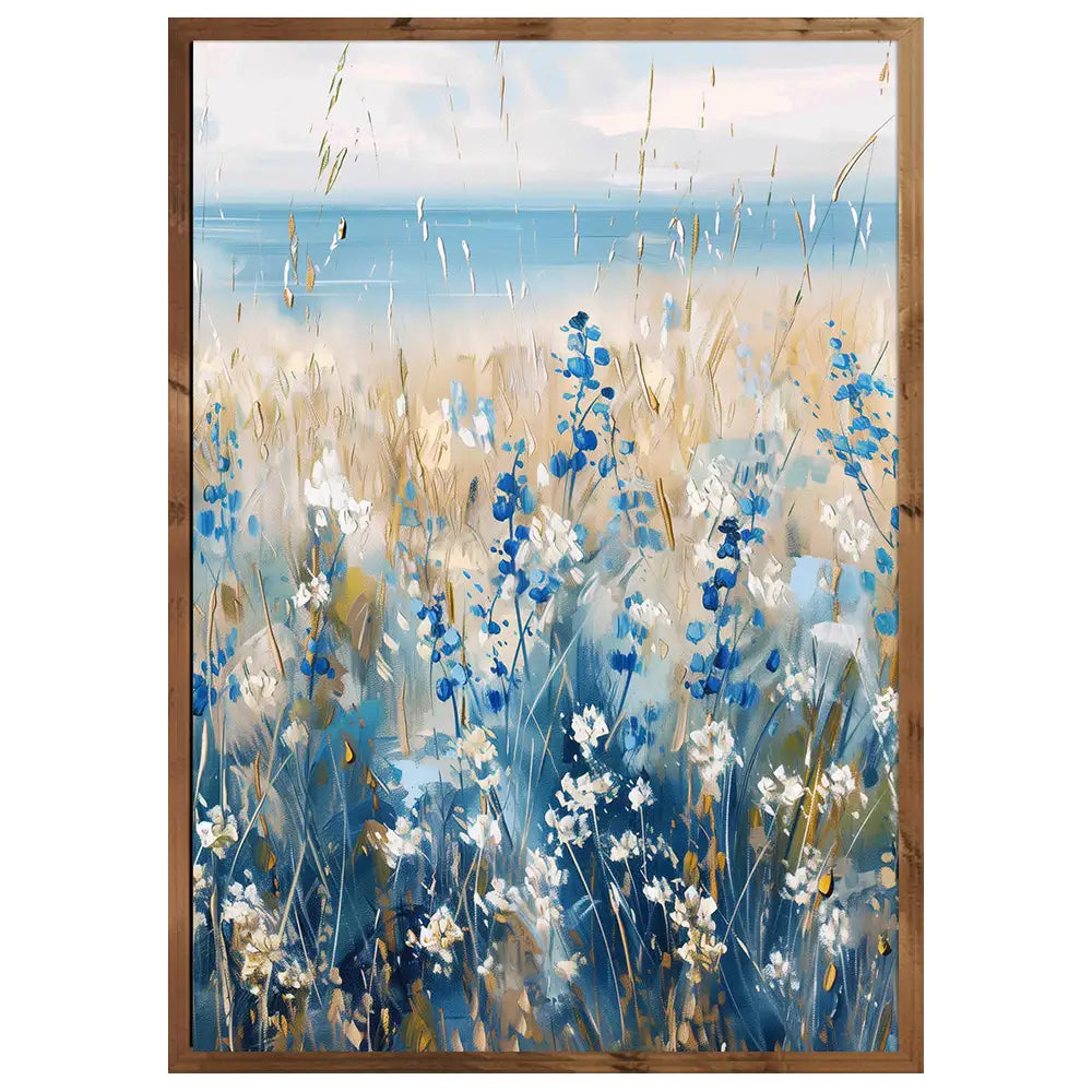 Cuadro floral con flores azules y blancas