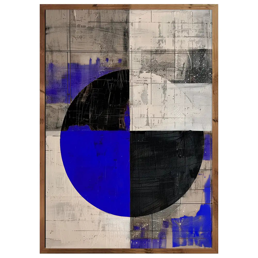 Cuadro abstracto con azul eléctrico y geometría contenida