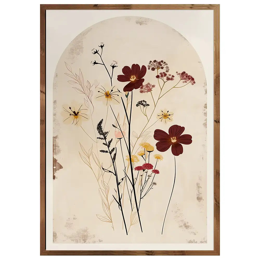 Cuadro botanico en fondo beige con estilo sobrio