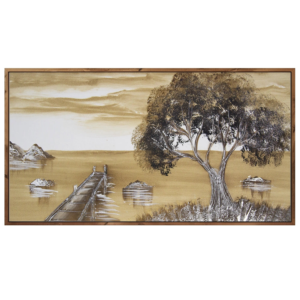 Cuadro de paisaje rural en tonos sepia pintado a mano