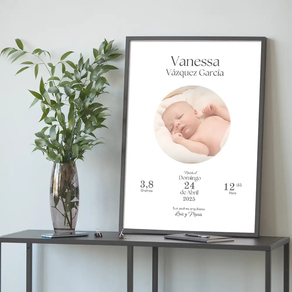 Cuadro nacimiento bebé personalizado con datos y foto