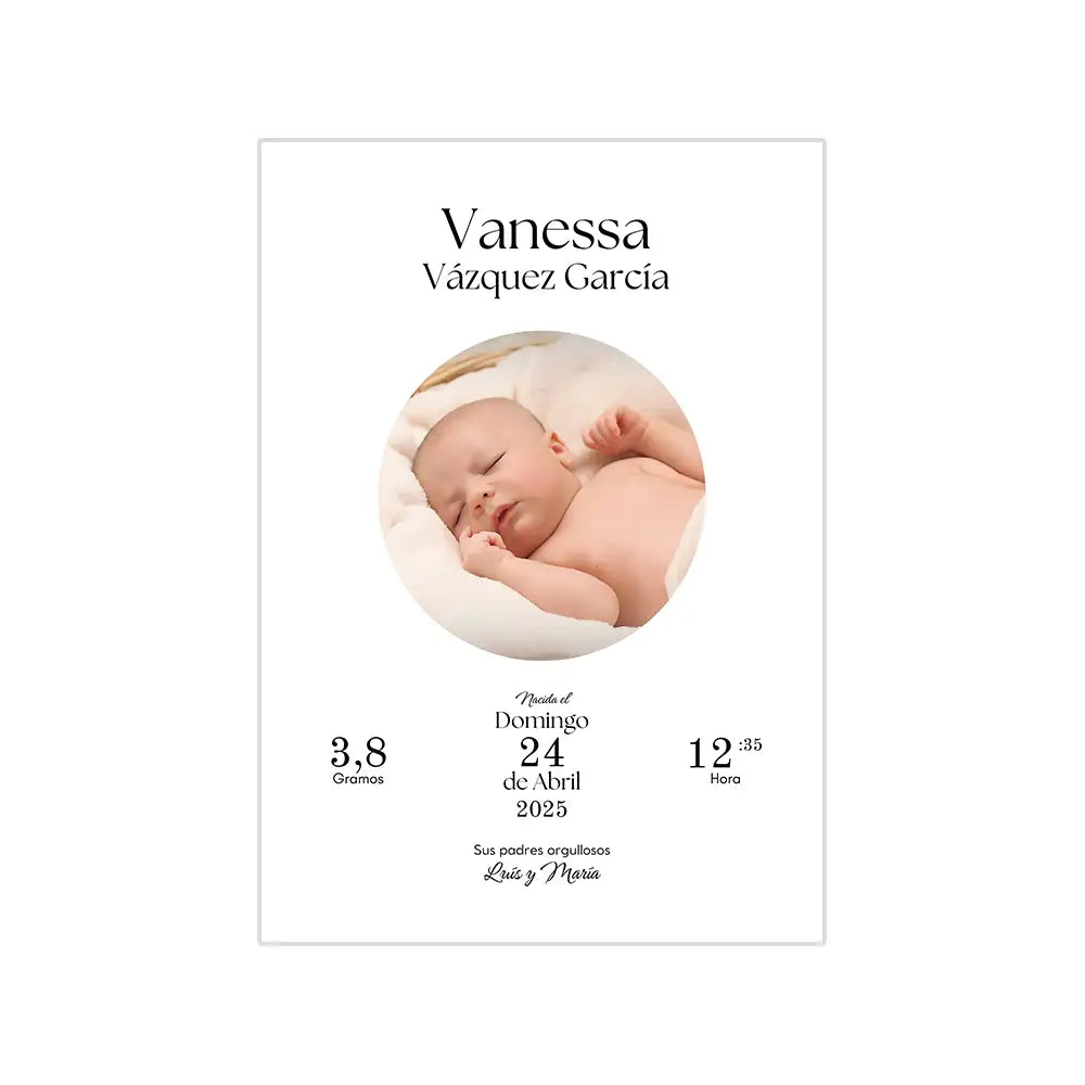 Cuadro nacimiento bebé personalizado con datos y foto
