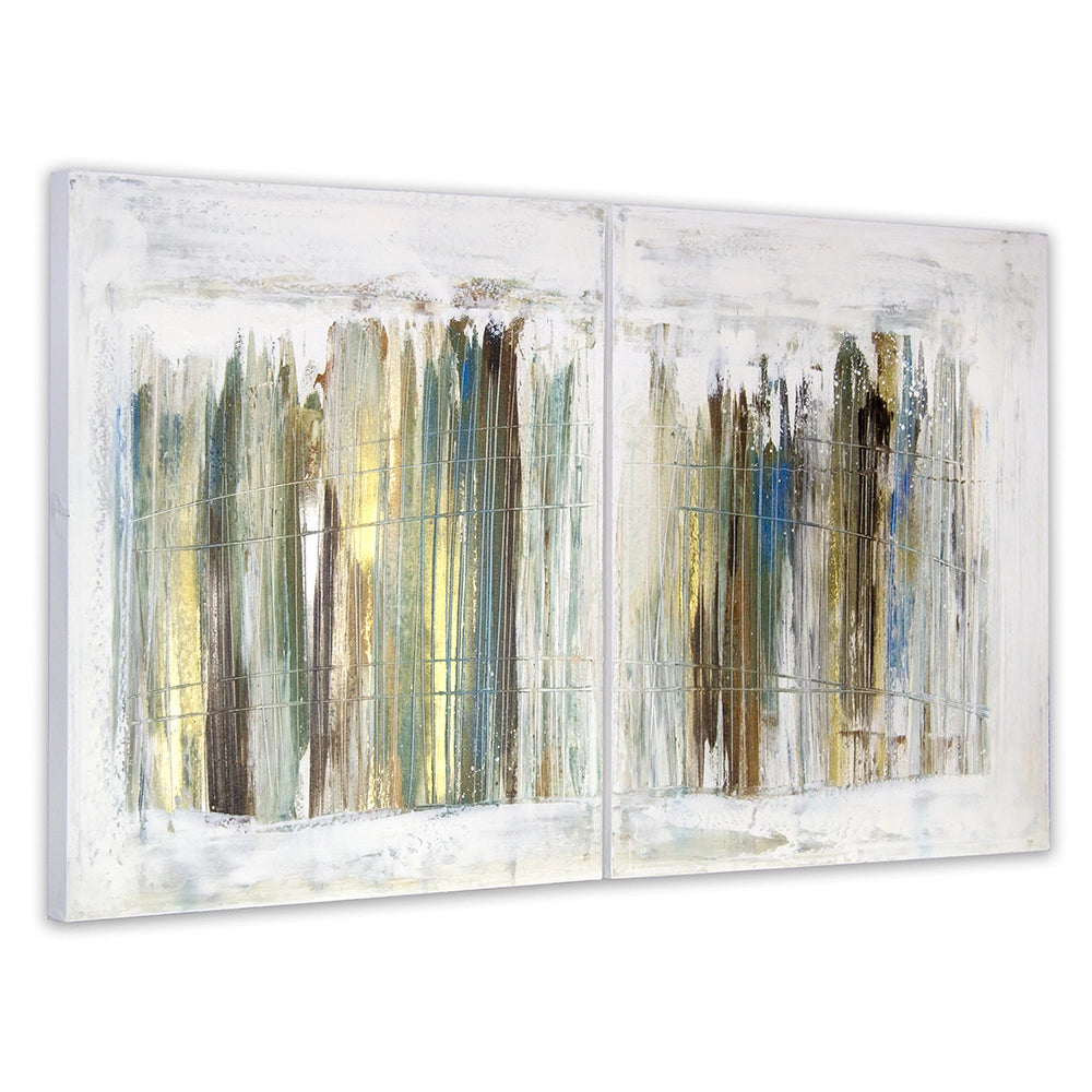 Cuadro pintado a mano en dorado y plateado abstracto