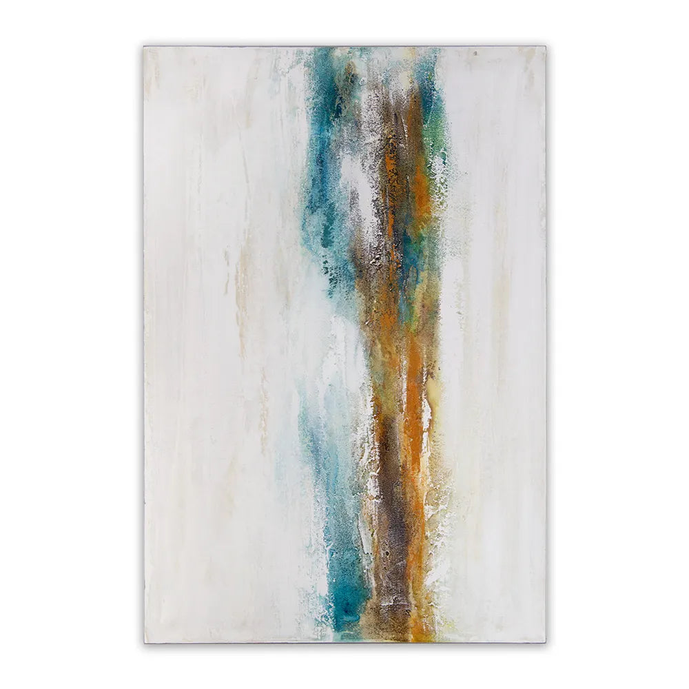 Cuadro abstracto pintado a mano con textura en tonos turquesa