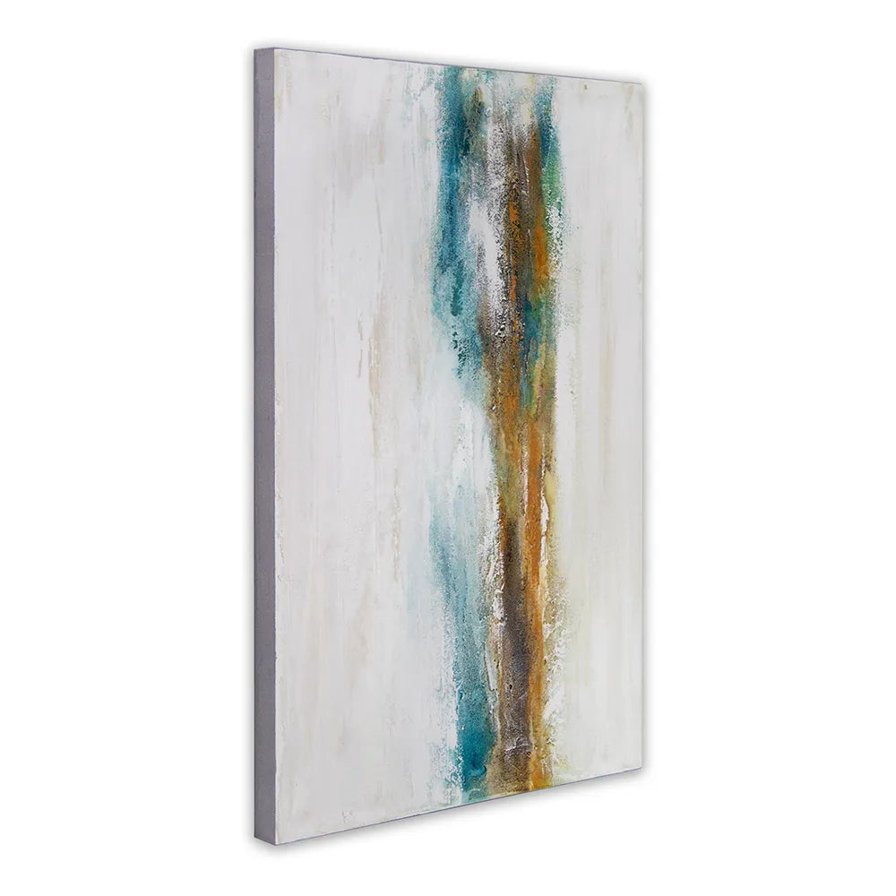 Cuadro abstracto pintado a mano con textura en tonos turquesa