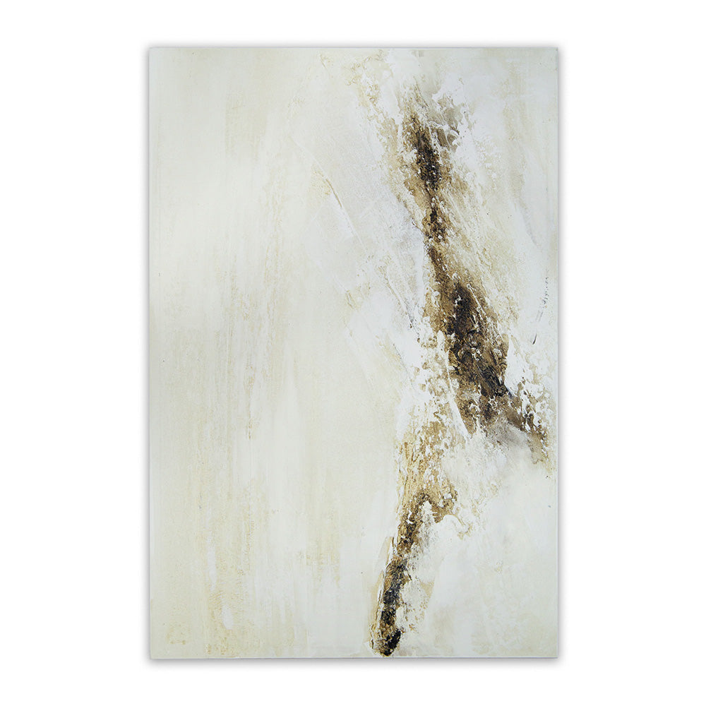Cuadro pintado a mano con relieve en tonos tierra y blanco