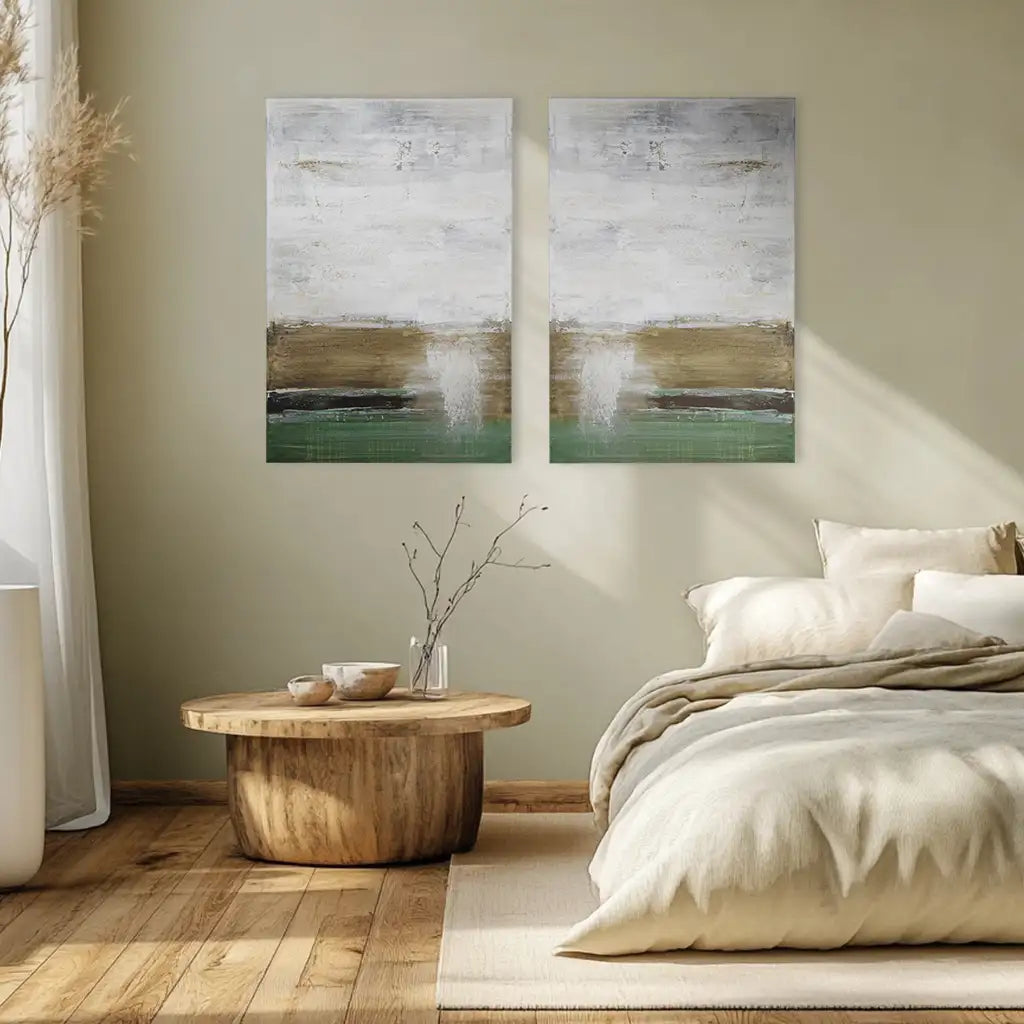 Cuadro pintado a mano moderno con contraste en tonos tierra y verde