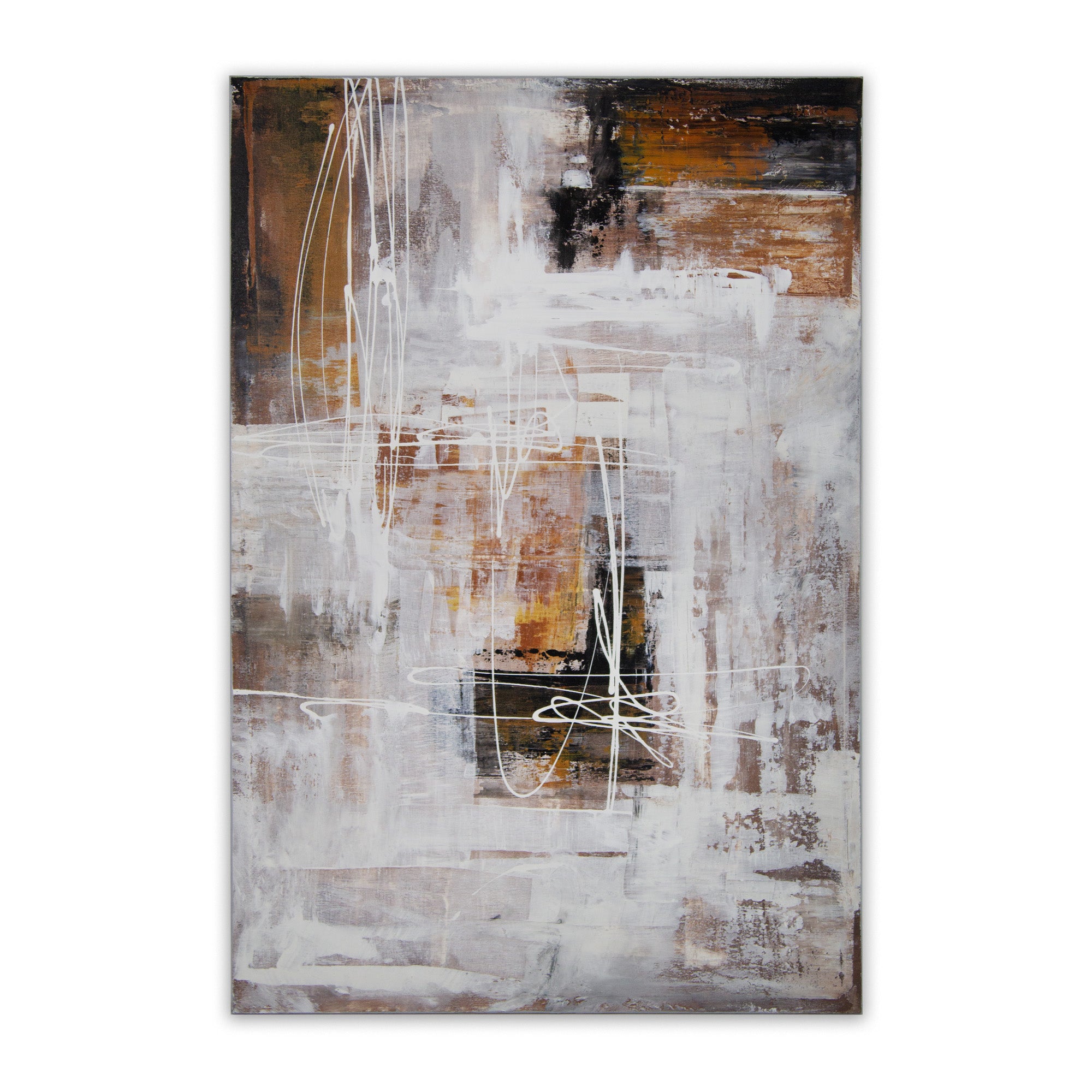Cuadro abstracto moderno pintado a mano con líneas en blanco