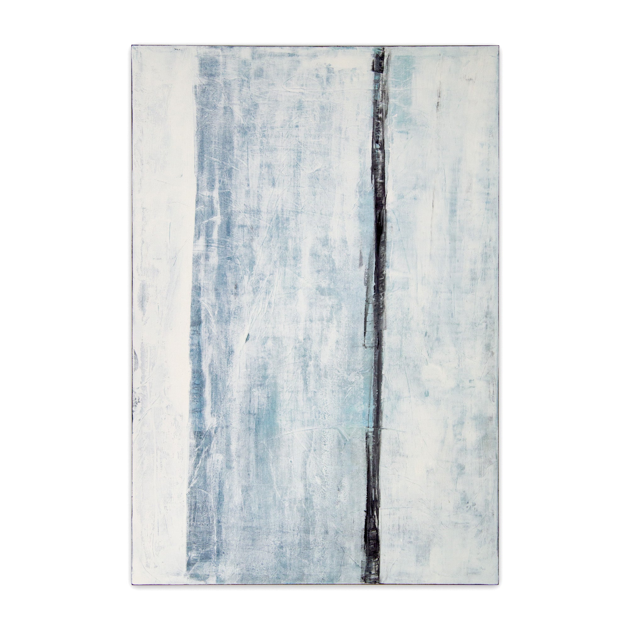 Cuadro pintado a mano original en tonos azul niebla y blanco