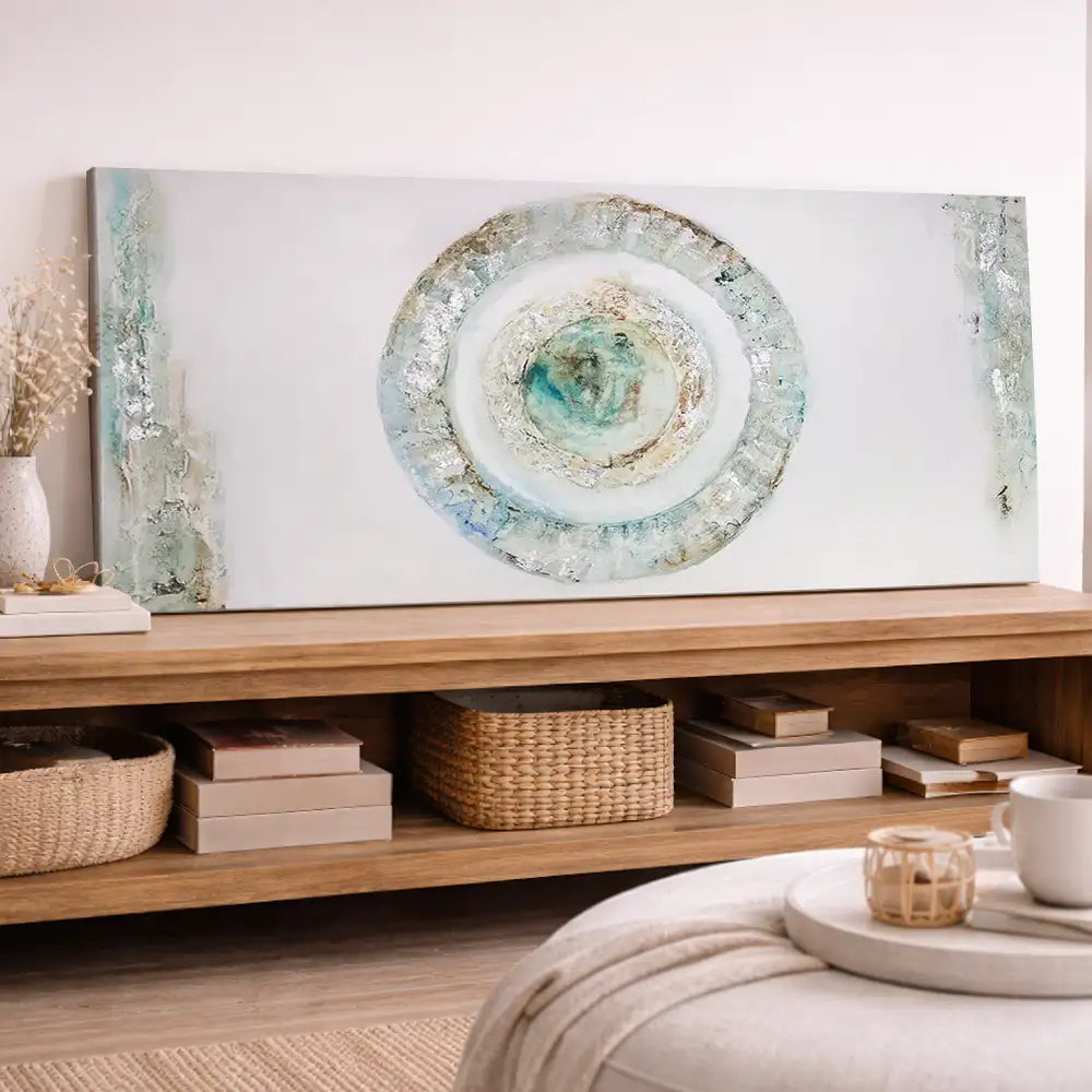 Círculo texturizado en aguamarina y plata (sin marco)