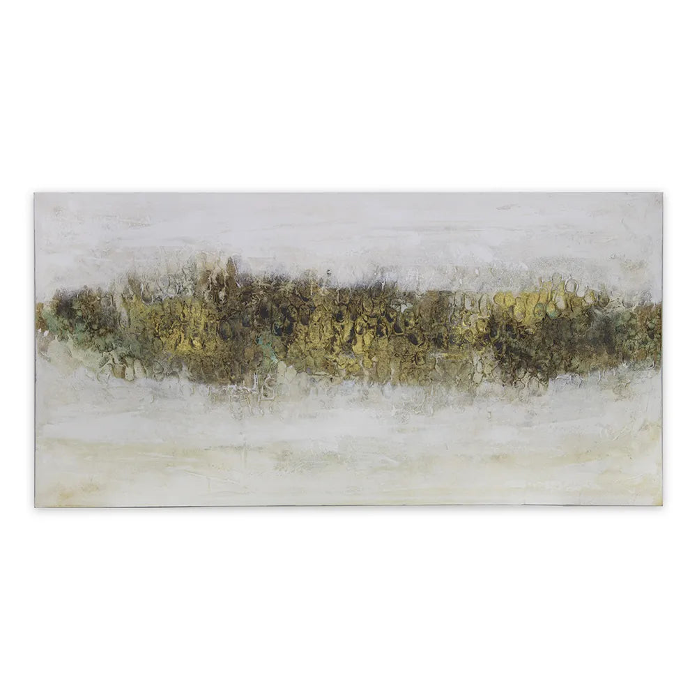 Cuadro con relieve pintado a mano en tonos tierra y dorado