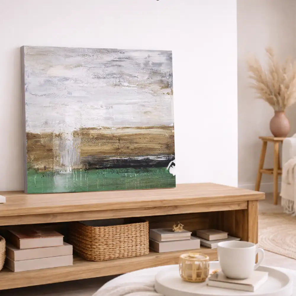 Blanco roto, marrón y verde en dos planos (sin marco)