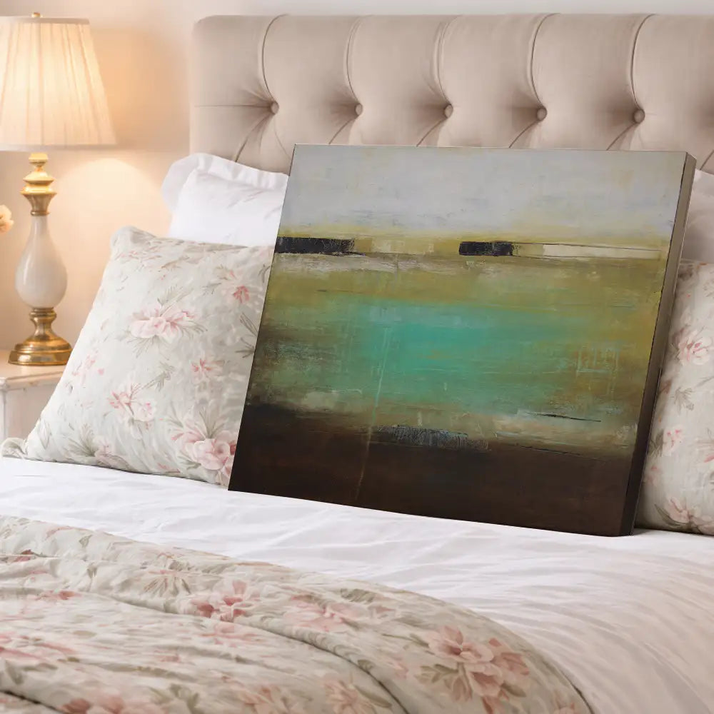 Blanco, aguamarina y bloque oscuro en tres planos (sin marco)