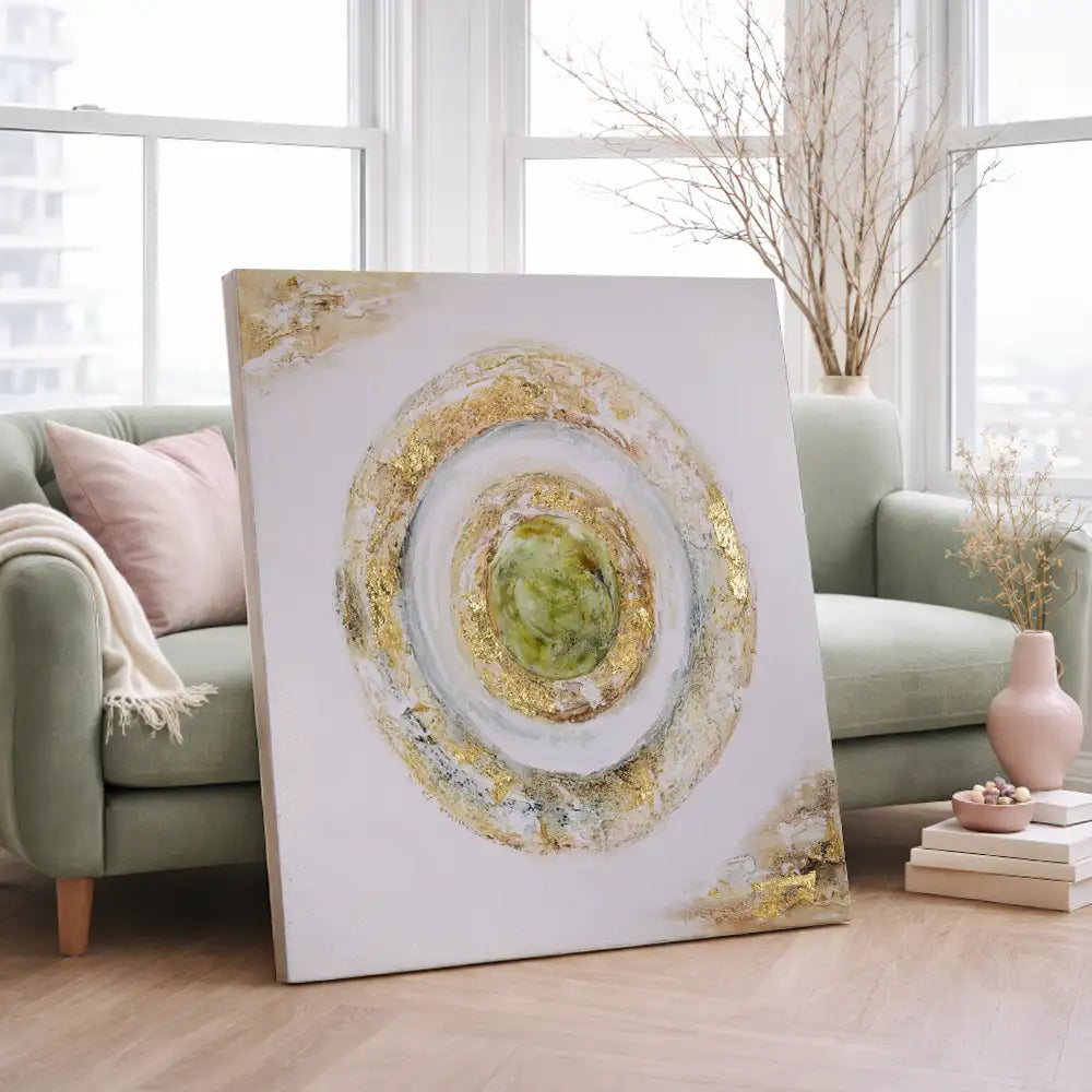 Círculo texturizado con dorado sobre fondo claro (sin marco)