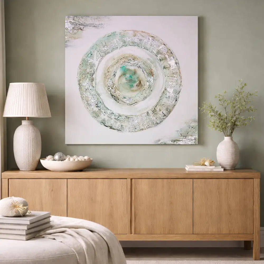 Círculo texturizado en aguamarina y plata (sin marco)