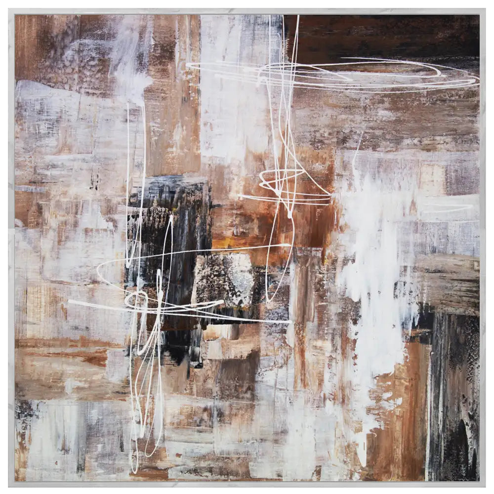 Cuadro abstracto moderno pintado a mano con líneas en blanco