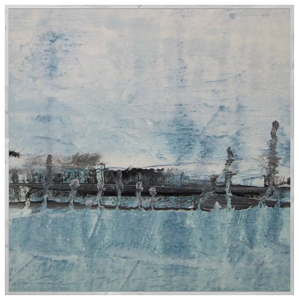 Cuadro pintado a mano original en tonos azul niebla y blanco