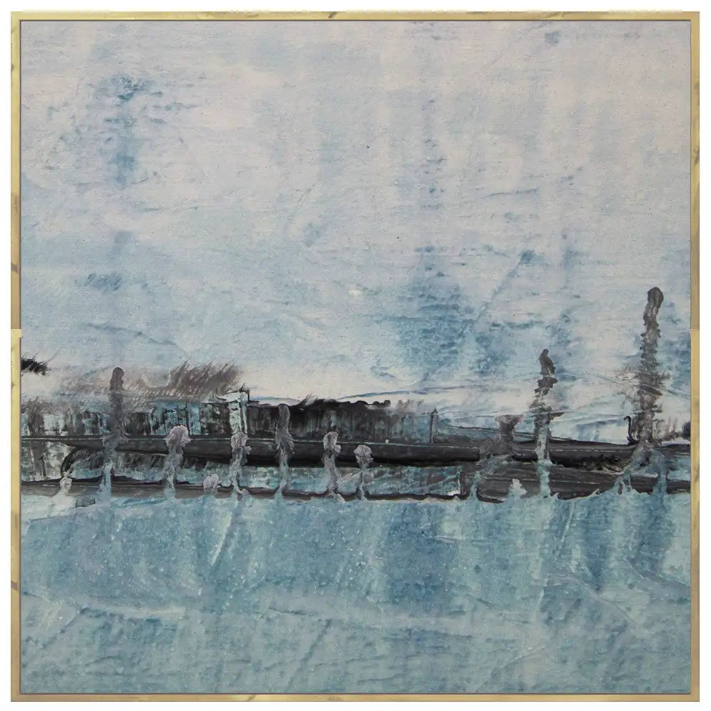 Cuadro pintado a mano original en tonos azul niebla y blanco