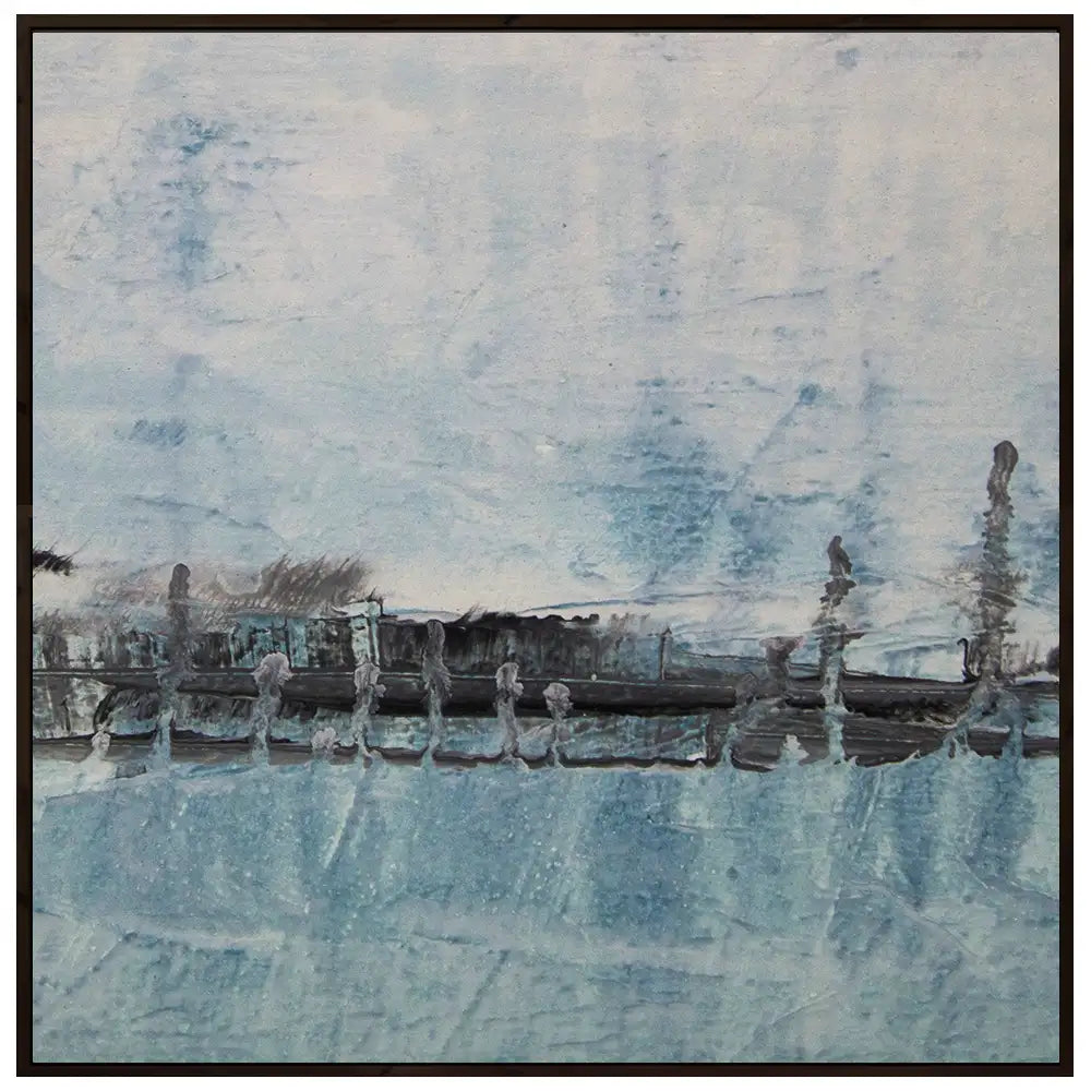 Cuadro pintado a mano original en tonos azul niebla y blanco