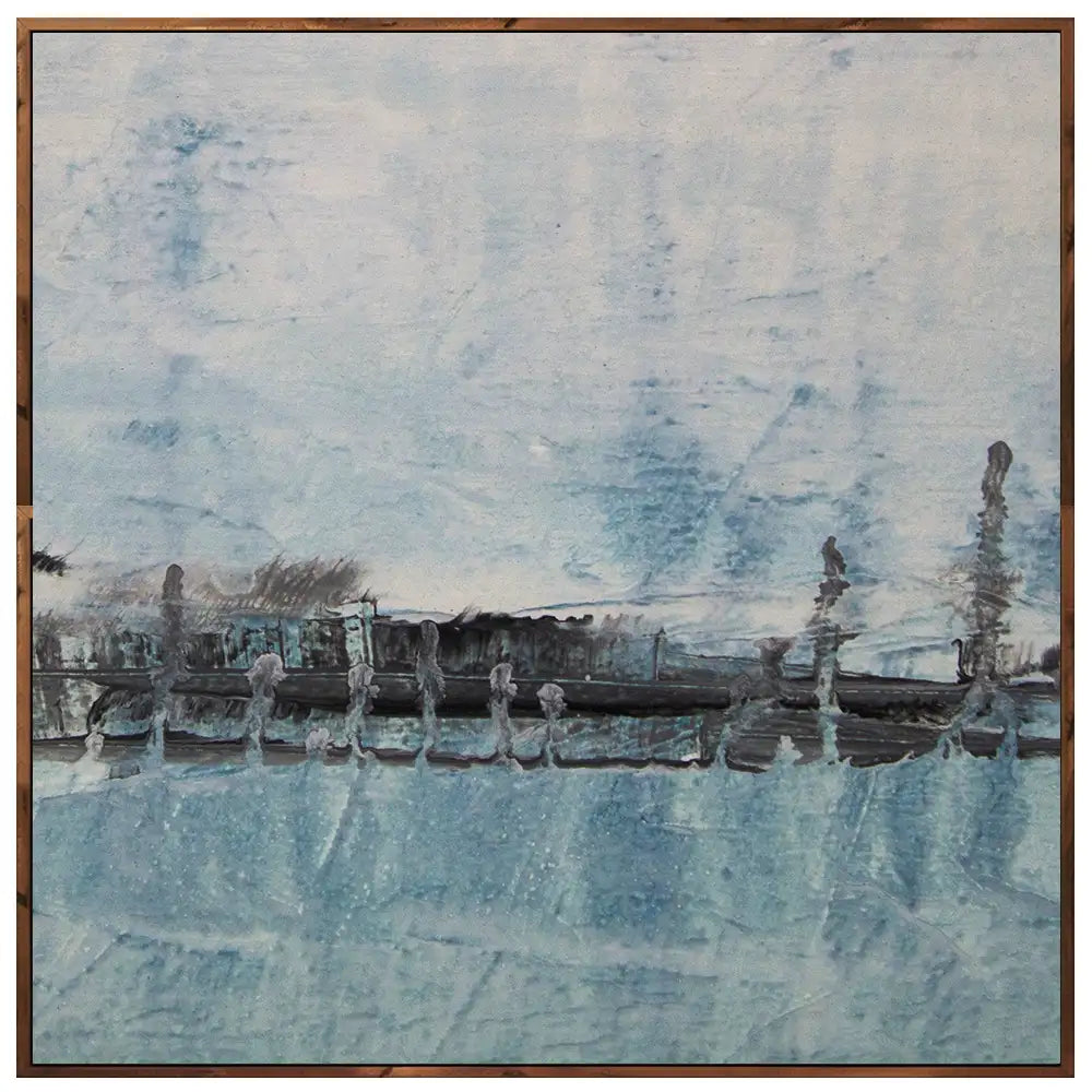 Cuadro pintado a mano original en tonos azul niebla y blanco