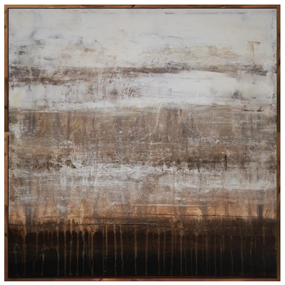 Cuadro de pintura abstracta en tonos tierra y blanco texturizado