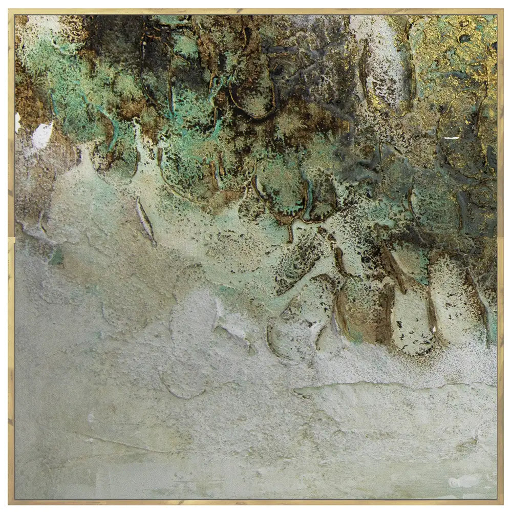 Cuadro con relieve pintado a mano en tonos tierra y dorado