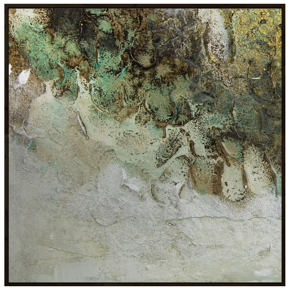 Cuadro con relieve pintado a mano en tonos tierra y dorado