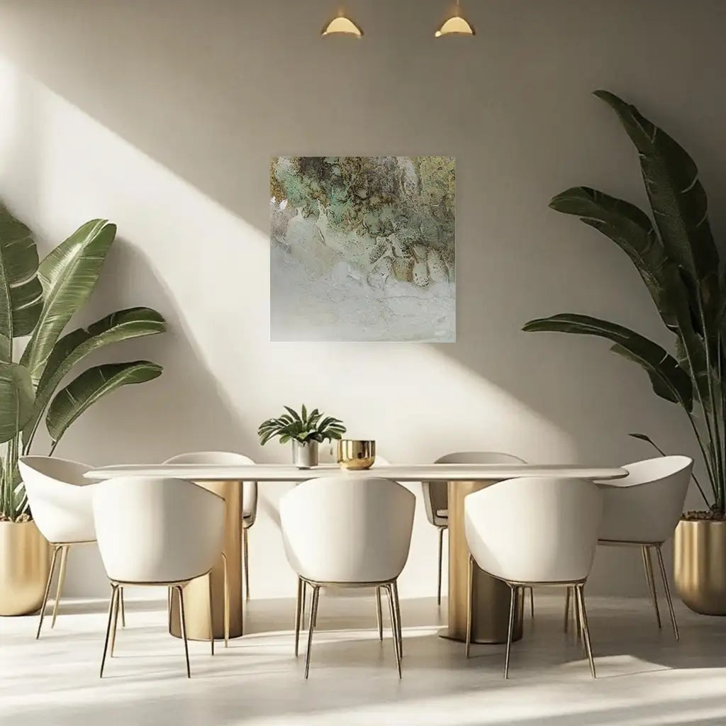 Cuadro con relieve pintado a mano en tonos tierra y dorado