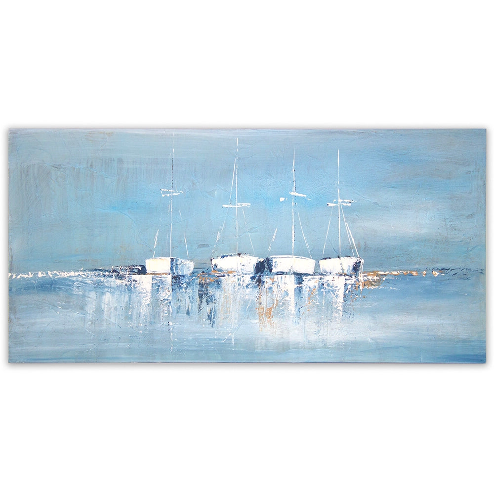 Cuadros de barcas en el mar pintados a mano