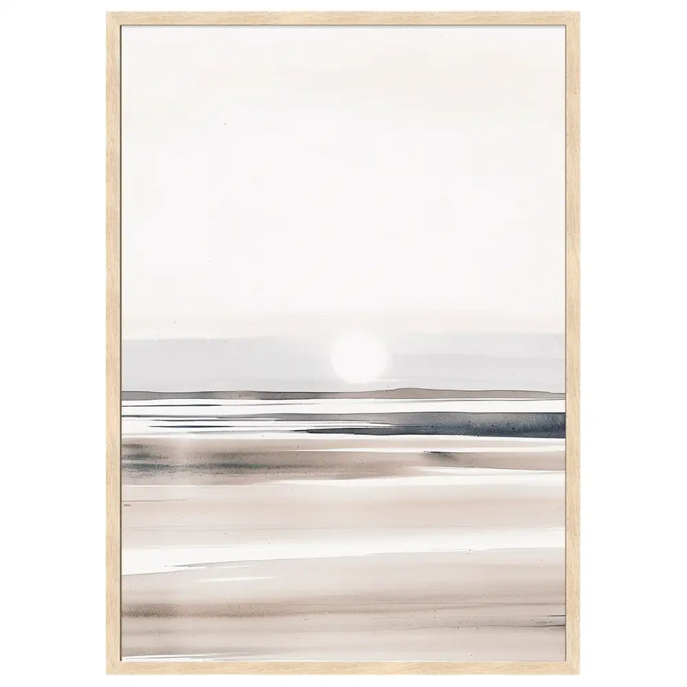 Sol blanco y horizontales suaves (50×70, madera natural)