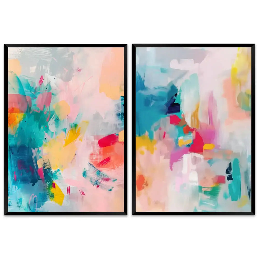 Conjunto mural en tonos pastel y turquesa
