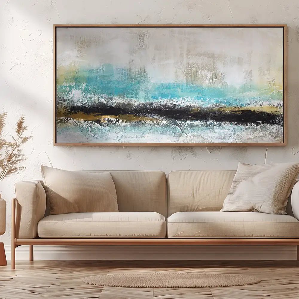 Cuadro abstracto acrílico en tonos turquesa y negro - DekoArte