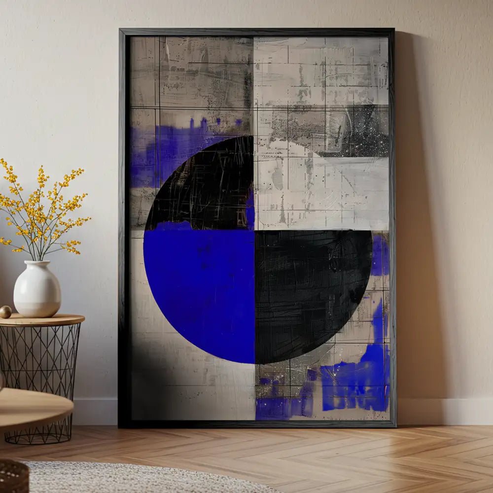 Cuadro abstracto con azul eléctrico y geometría contenida - DekoArte