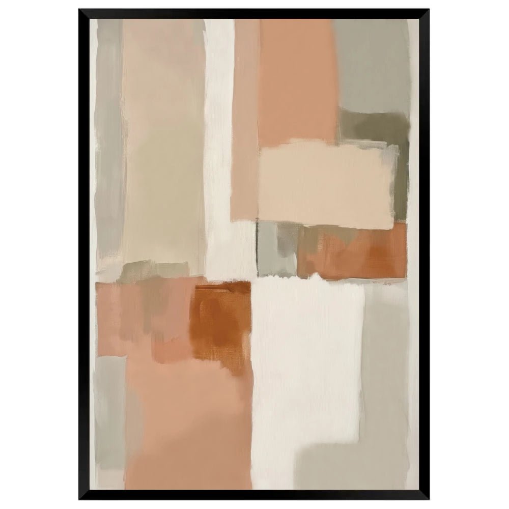 Cuadro abstracto con bloques terracota y armonía natural - DekoArte