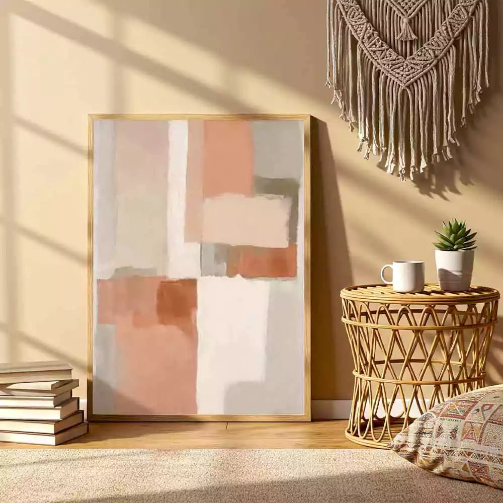 Cuadro abstracto con bloques terracota y armonía natural - DekoArte