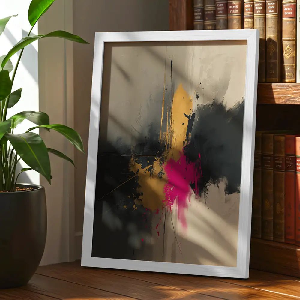 Cuadro abstracto con impacto en dorado y magenta - DekoArte