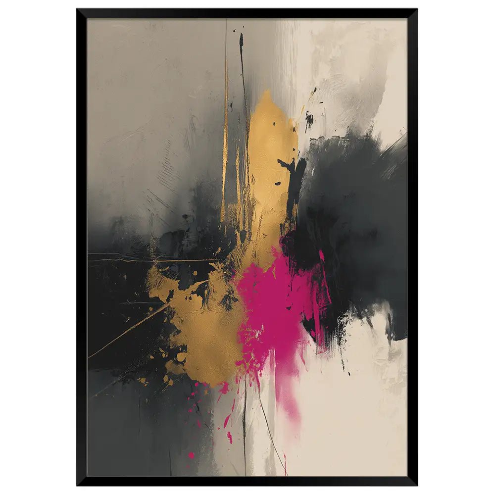 Cuadro abstracto con impacto en dorado y magenta - DekoArte