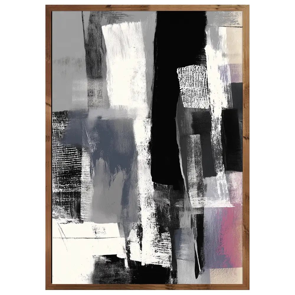 Cuadro abstracto con superposiciones en blanco, negro y gris - DekoArte
