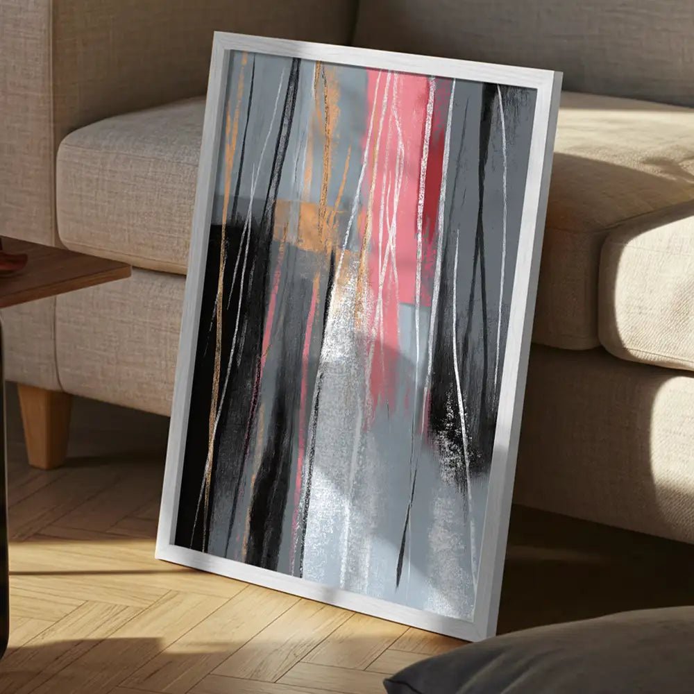 Cuadro abstracto moderno con líneas verticales en rosa y gris - DekoArte