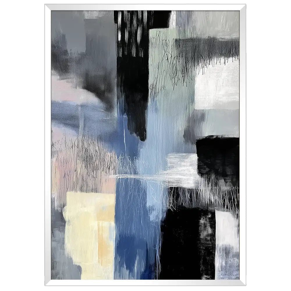 Cuadro abstracto moderno en azul, gris y blanco - DekoArte