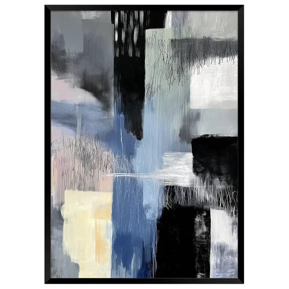 Cuadro abstracto moderno en azul, gris y blanco - DekoArte