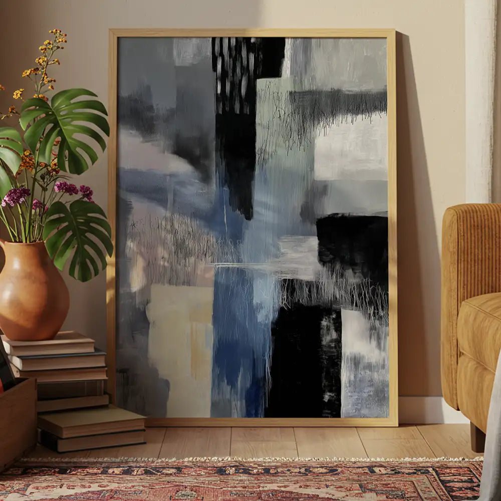 Cuadro abstracto moderno en azul, gris y blanco - DekoArte