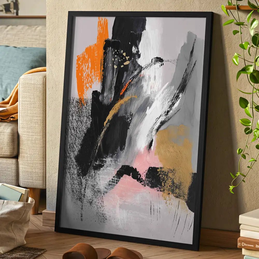 Cuadro abstracto moderno en negro, rosa y dorado - DekoArte