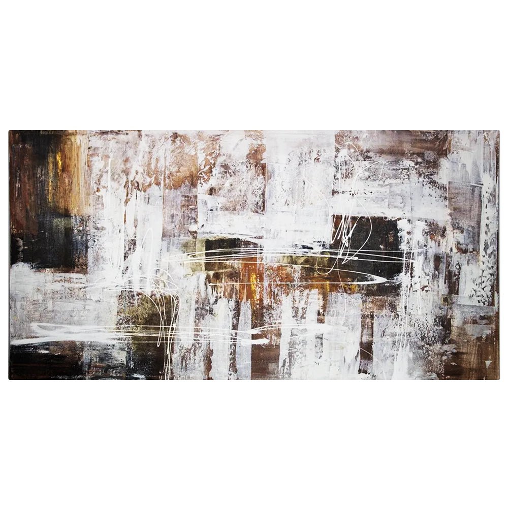 Cuadro abstracto moderno pintado a mano con líneas en blanco - DekoArte