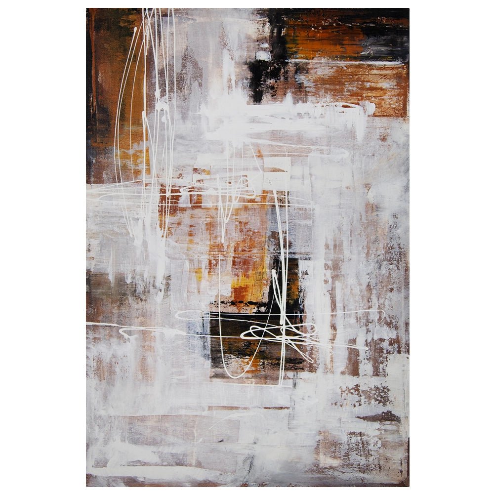 Cuadro abstracto moderno pintado a mano con líneas en blanco - DekoArte