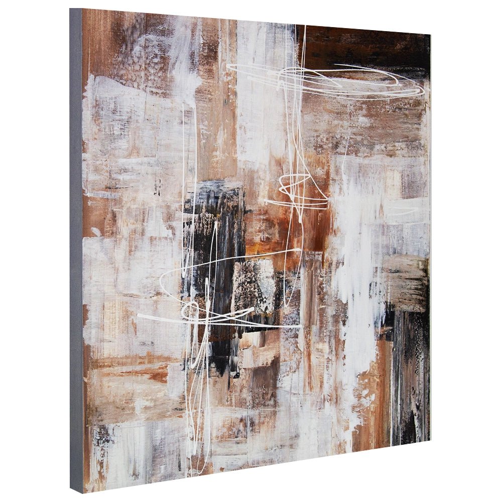 Cuadro abstracto moderno pintado a mano con líneas en blanco - DekoArte